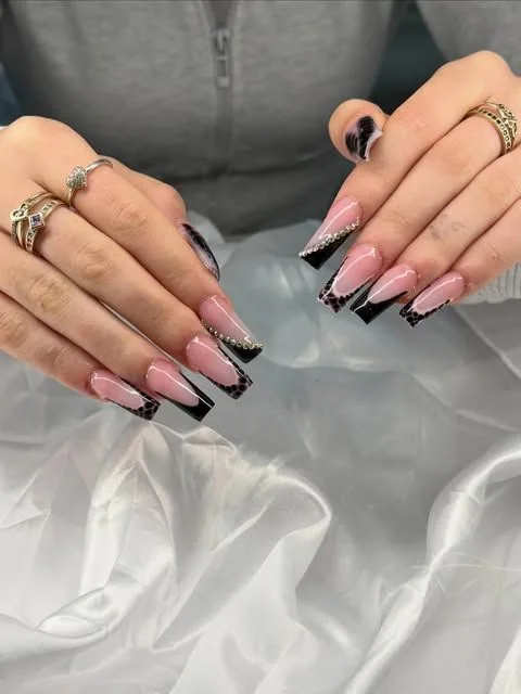 Black French coffin, acrylic nails by Saya Aesthetics