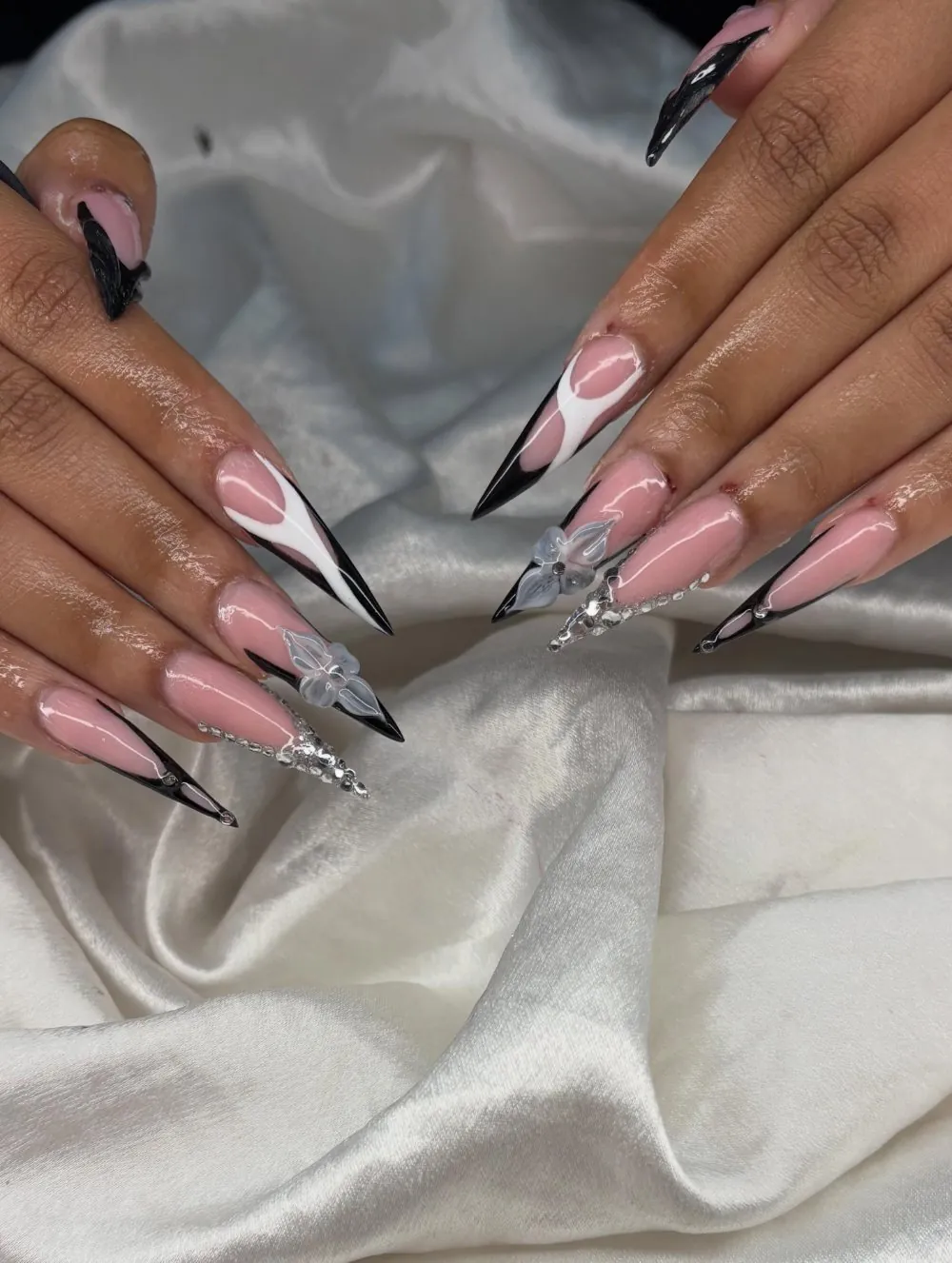 Black chrome stilettos, acrylic nails by Saya Aesthetics