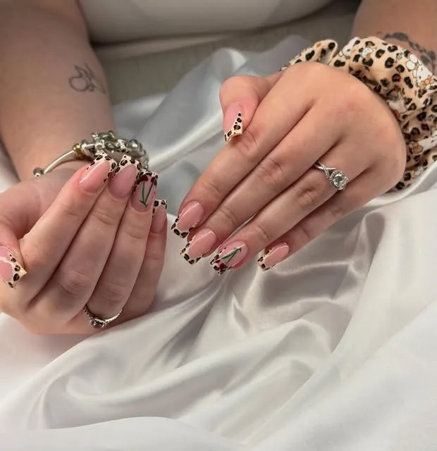 Leopard print, acrylic nails by Saya Aesthetics