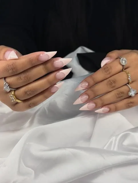 Soft nude almond, acrylic nails by Saya Aesthetics